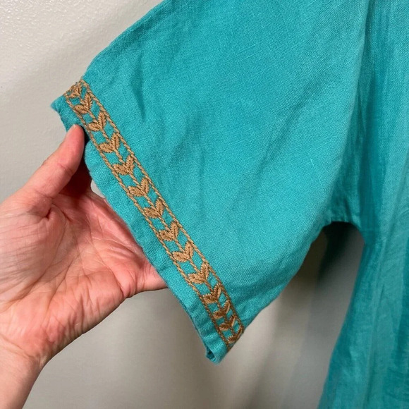 Uncle Frank Embroidered Linen Tunic Dress Size Medium Blue Boho Peasant Vacation - Picture 5 of 11